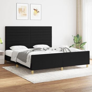 Cama Matrimonial | Cama Para Adultos | Estructura De Cama Con Cabecero De Tela Negro 180x200 Cm Cfw99361