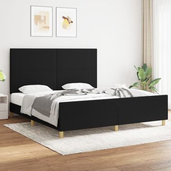 Cama Matrimonial | Cama Para Adultos | Estructura De Cama Con Cabecero De Tela Negro 180x200 Cm Cfw304446