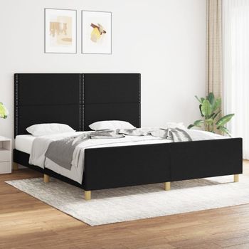 Cama Matrimonial | Cama Para Adultos | Estructura De Cama Con Cabecero De Tela Negro 180x200 Cm Cfw788536