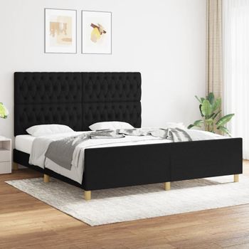 Cama Matrimonial | Cama Para Adultos | Estructura De Cama Con Cabecero De Tela Negro 180x200 Cm Cfw372727