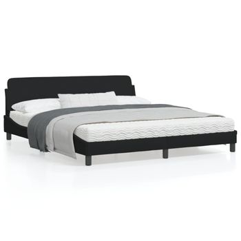 Cama Matrimonial | Cama Para Adultos | Estructura De Cama Con Cabecero De Tela Negro 180x200 Cm Cfw437236