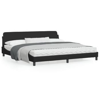 Cama Matrimonial | Cama Para Adultos | Estructura De Cama Con Cabecero De Tela Negro 200x200 Cm Cfw757825