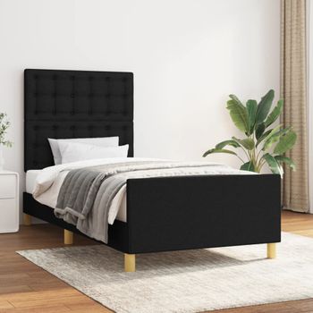 Cama Individual | Cama Para Adultos | Estructura De Cama Con Cabecero De Tela Negro 80x200 Cm Cfw936946