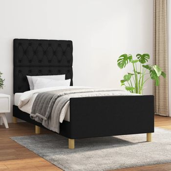 Cama Individual | Cama Para Adultos | Estructura De Cama Con Cabecero De Tela Negro 80x200 Cm Cfw731184