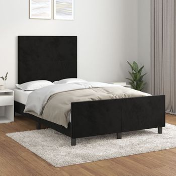 Cama Matrimonial | Cama Para Adultos | Estructura De Cama Con Cabecero De Terciopelo Negro 120x200 Cm Cfw287239