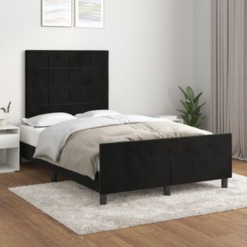 Cama Matrimonial | Cama Para Adultos | Estructura De Cama Con Cabecero De Terciopelo Negro 120x200 Cm Cfw467171