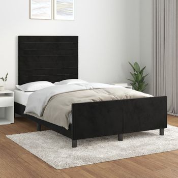 Cama Matrimonial | Cama Para Adultos | Estructura De Cama Con Cabecero De Terciopelo Negro 120x200 Cm Cfw627312