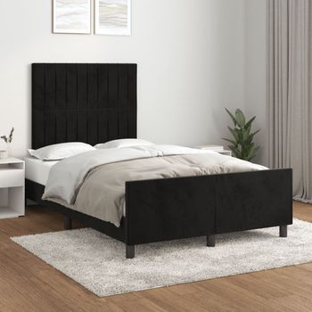 Cama Matrimonial | Cama Para Adultos | Estructura De Cama Con Cabecero De Terciopelo Negro 120x200 Cm Cfw431222