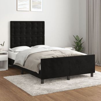 Cama Matrimonial | Cama Para Adultos | Estructura De Cama Con Cabecero De Terciopelo Negro 120x200 Cm Cfw797900