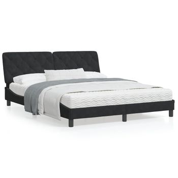 Cama Matrimonial | Cama Para Adultos | Estructura De Cama Con Cabecero De Terciopelo Negro 160x200 Cm Cfw58071