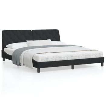 Cama Matrimonial | Cama Para Adultos | Estructura De Cama Con Cabecero De Terciopelo Negro 180x200 Cm Cfw62279