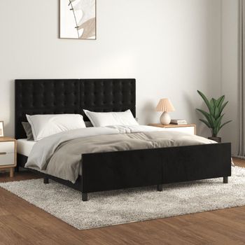 Cama Matrimonial | Cama Para Adultos | Estructura De Cama Con Cabecero De Terciopelo Negro 180x200 Cm Cfw409731