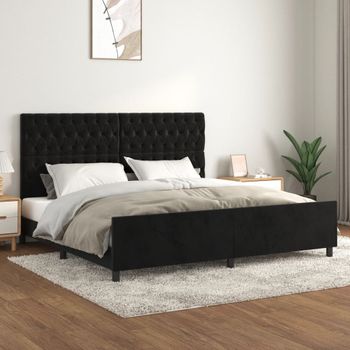 Cama Matrimonial | Cama Para Adultos | Estructura De Cama Con Cabecero De Terciopelo Negro 200x200 Cm Cfw915086