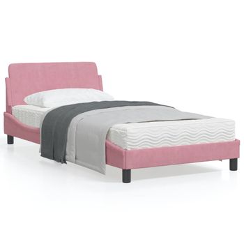 Cama Para Adulto | Cama Individual | Estructura De Cama Con Cabecero De Terciopelo Rosa 100x200 Cm Cfw869690