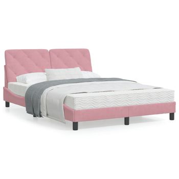 Cama Matrimonial | Cama Para Adultos | Estructura De Cama Con Cabecero De Terciopelo Rosa 140x200 Cm Cfw16990