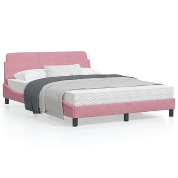 Cama Matrimonial | Cama Para Adultos | Estructura De Cama Con Cabecero De Terciopelo Rosa 140x200 Cm Cfw878862