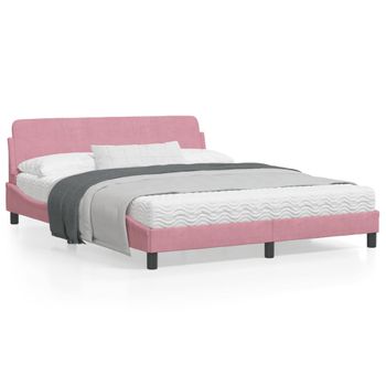 Cama Matrimonial | Cama Para Adultos | Estructura De Cama Con Cabecero De Terciopelo Rosa 160x200 Cm Cfw669155