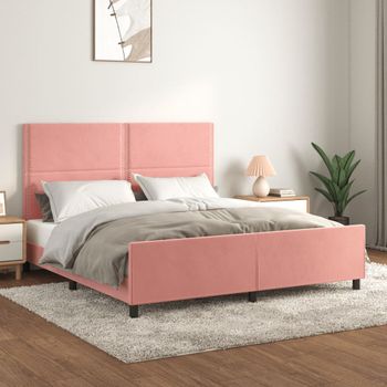 Cama Matrimonial | Cama Para Adultos | Estructura De Cama Con Cabecero De Terciopelo Rosa 160x200 Cm Cfw640804