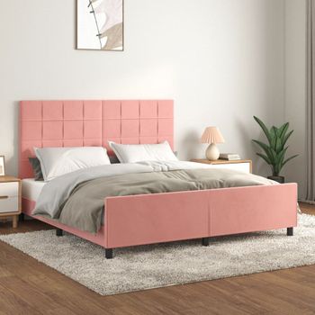 Cama Matrimonial | Cama Para Adultos | Estructura De Cama Con Cabecero De Terciopelo Rosa 180x200 Cm Cfw21620