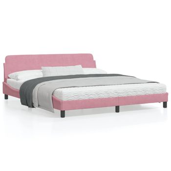 Cama Matrimonial | Cama Para Adultos | Estructura De Cama Con Cabecero De Terciopelo Rosa 180x200 Cm Cfw226535