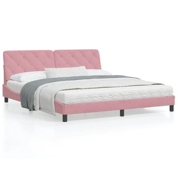 Cama Matrimonial | Cama Para Adultos | Estructura De Cama Con Cabecero De Terciopelo Rosa 180x200 Cm Cfw17088