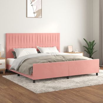 Cama Matrimonial | Cama Para Adultos | Estructura De Cama Con Cabecero De Terciopelo Rosa 200x200 Cm Cfw888941