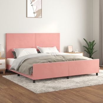 Cama Matrimonial | Cama Para Adultos | Estructura De Cama Con Cabecero De Terciopelo Rosa 200x200 Cm Cfw206685