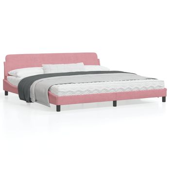 Cama Matrimonial | Cama Para Adultos | Estructura De Cama Con Cabecero De Terciopelo Rosa 200x200 Cm Cfw571903