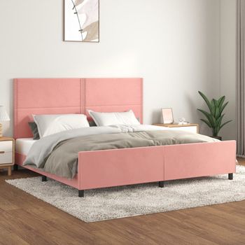 Cama Matrimonial | Cama Para Adultos | Estructura De Cama Con Cabecero De Terciopelo Rosa 200x200 Cm Cfw168692