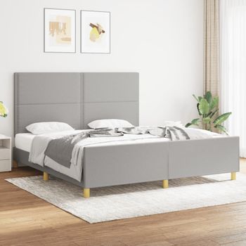 Cama Matrimonial | Cama Para Adultos | Estructura De Cama Con Cabecero Gris Claro Tela 180x200 Cm Cfw910034