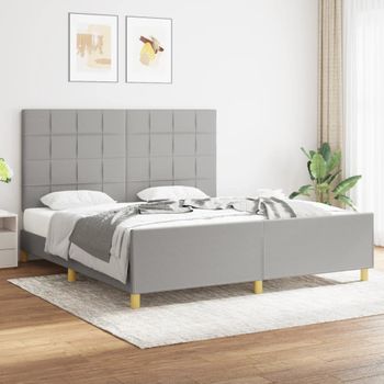 Cama Matrimonial | Cama Para Adultos | Estructura De Cama Con Cabecero Gris Claro Tela 180x200 Cm Cfw700821