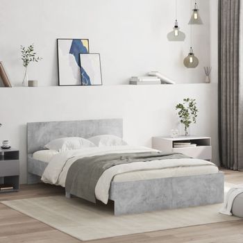 Cama Matrimonial | Cama Para Adultos | Estructura De Cama Con Cabecero Gris Hormigón 135x190 Cm Cfw215046