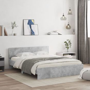 Cama Matrimonial | Cama Para Adultos | Estructura De Cama Con Cabecero Gris Hormigón 150x200 Cm Cfw966160