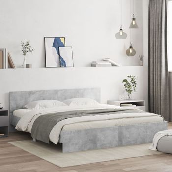 Cama Matrimonial | Cama Para Adultos | Estructura De Cama Con Cabecero Gris Hormigón 180x200 Cm Cfw496463