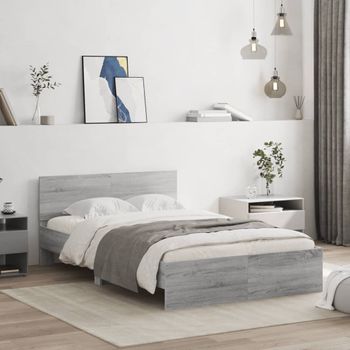 Cama Matrimonial | Cama Para Adultos | Estructura De Cama Con Cabecero Gris Sonoma 135x190 Cm Cfw580641