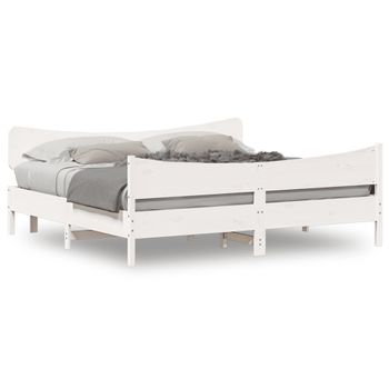 Cama Matrimonial | Cama Para Adultos | Estructura De Cama Con Cabecero Madera De Pino Blanco 200x200cm Cfw980732