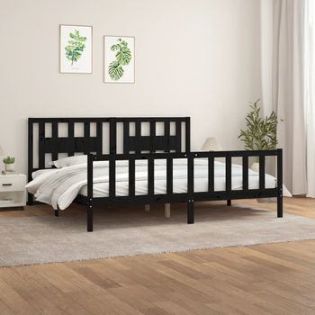 Cama Matrimonial | Cama Para Adultos | Estructura De Cama Con Cabecero Madera De Pino Negro 200x200cm Cfw525626