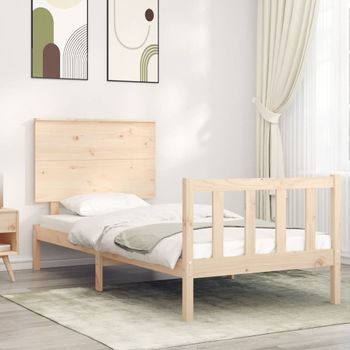 Cama Individual | Cama Para Adultos | Estructura De Cama Con Cabecero Madera Maciza Cfw124250