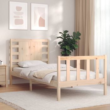 Cama Individual | Cama Para Adultos | Estructura De Cama Individual Con Cabecero Madera Maciza Cfw952743