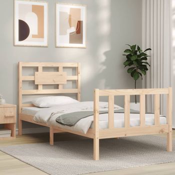 Cama Individual | Cama Para Adultos | Estructura De Cama Con Cabecero Madera Maciza Cfw654162