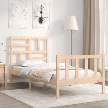 Cama Individual | Cama Para Adultos | Estructura De Cama Con Cabecero Madera Maciza Cfw613884