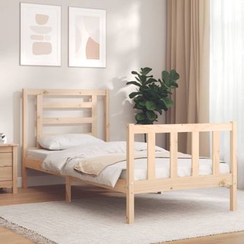 Cama Individual | Cama Para Adultos | Estructura De Cama Con Cabecero Madera Maciza Cfw101117