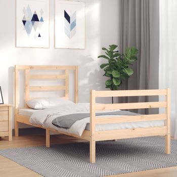 Cama Individual | Cama Para Adultos | Estructura De Cama Con Cabecero Madera Maciza Cfw198644