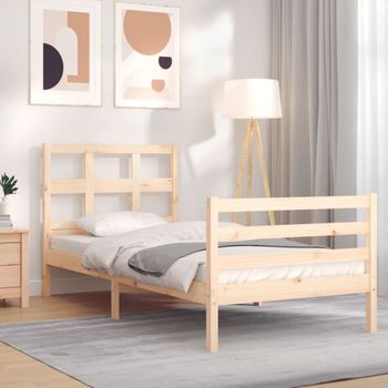 Cama Individual | Cama Para Adultos | Estructura De Cama Con Cabecero Madera Maciza Cfw254743