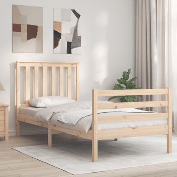 Cama Individual | Cama Para Adultos | Estructura De Cama Con Cabecero Madera Maciza Cfw563247