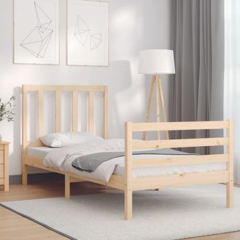 Cama Individual | Cama Para Adultos | Estructura De Cama Con Cabecero Madera Maciza Cfw574367