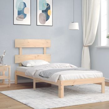 Cama Individual | Cama Para Adultos | Estructura De Cama Con Cabecero Madera Maciza Cfw592304