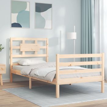 Cama Individual | Cama Para Adultos | Estructura De Cama Con Cabecero Madera Maciza Cfw307079