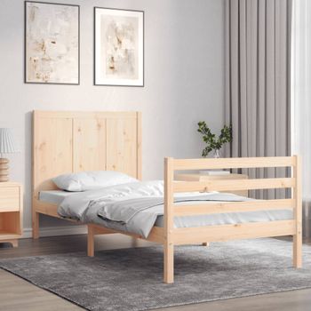 Cama Individual | Cama Para Adultos | Estructura De Cama Con Cabecero Madera Maciza Cfw112029