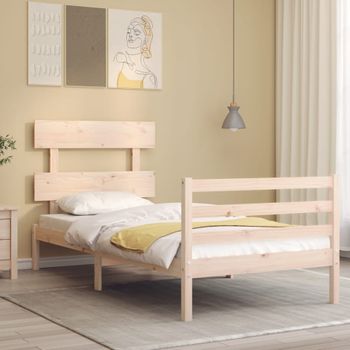 Cama Individual | Cama Para Adultos | Estructura De Cama Con Cabecero Madera Maciza Cfw591390